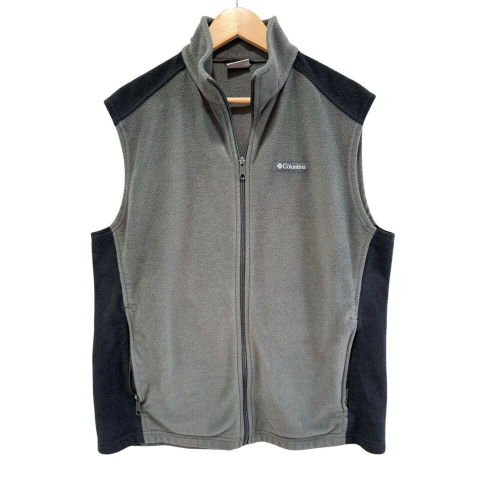 Columbia Mens Fleece Full Zip Vest Size L Gray and Black Gorpcore Hiking Fishing